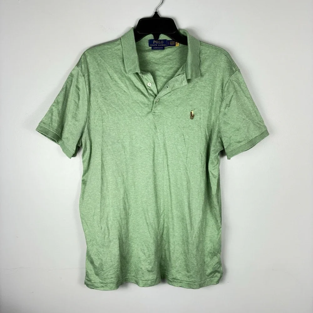 Polo Ralph Lauren Polo Shirt Mens Large Green Slim Fit Cotton Pony EUC